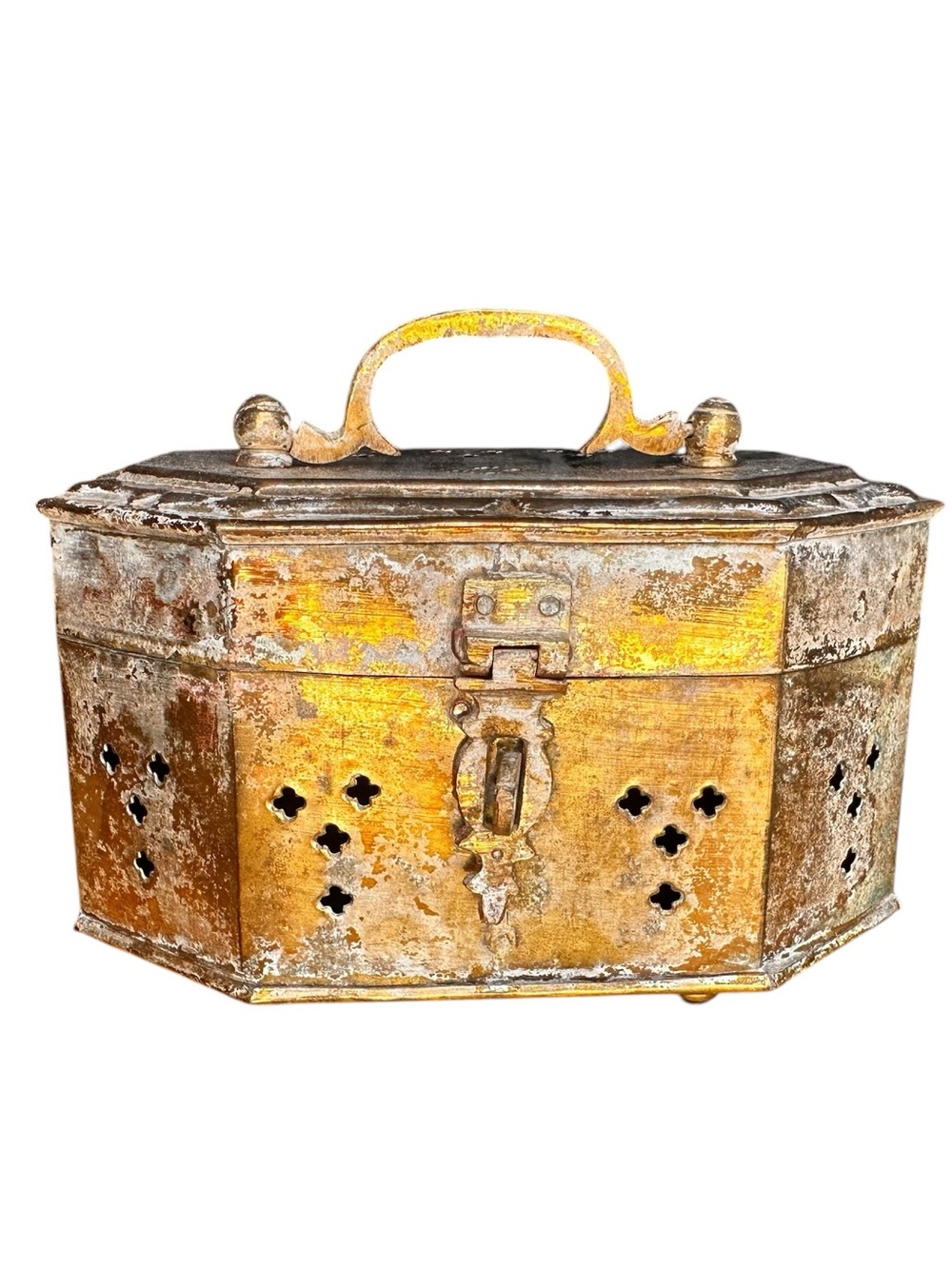 Antique Brass Trinket Cricket Box Hinged Lid Handle Latch - Vintage Aged Patina